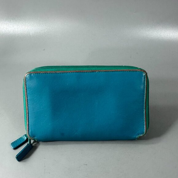 Mywalit Blue Leather Double Zip-Around Wallet - Picture 3 of 14
